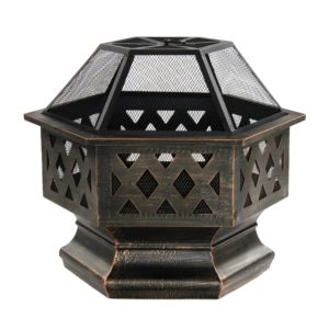 Hex Shaped Steel Fire Pit - Distressed Bronze - 24 Inches