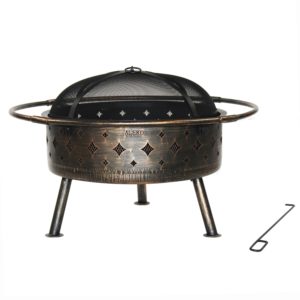Laser Cut Diamond Fire Pit with Poker - Distressed Bronze - 30 Inches