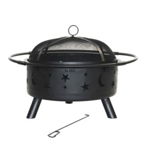 Steel Moon and Star Fire Pit with with Poker - Black - 30 Inches
