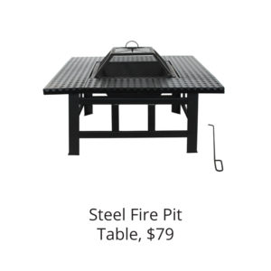 Heavy Duty Steel Table Top Fire Pit with Lid and Fire Iron - 30 Inches - Black