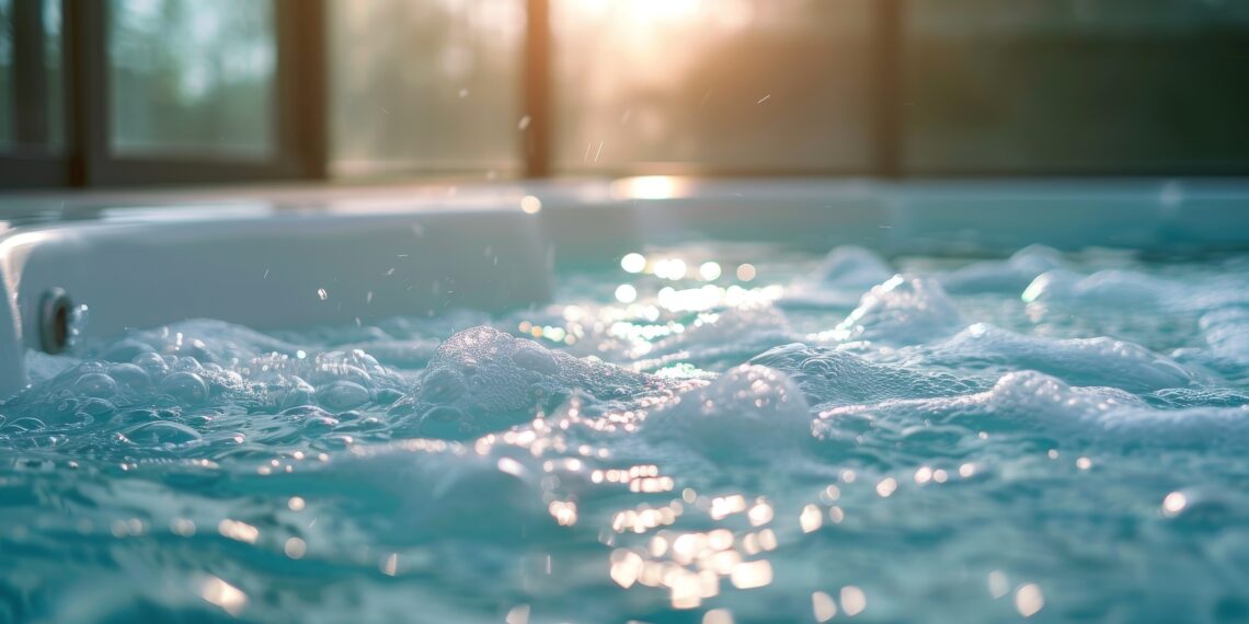 A hot tub with bubbles and water splashing out of it