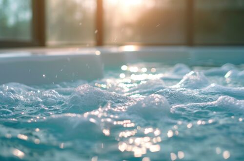 A hot tub with bubbles and water splashing out of it